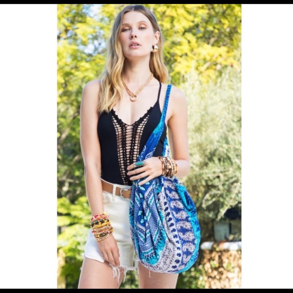 New! Ruggine Ethic Blue Print Bohemian Zipper Shoulder Bag with Pocket - Picture 2 of 8
